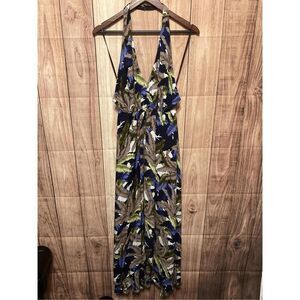 the clothing company Navy Blue Floral High-Low Halter Maxi Dress